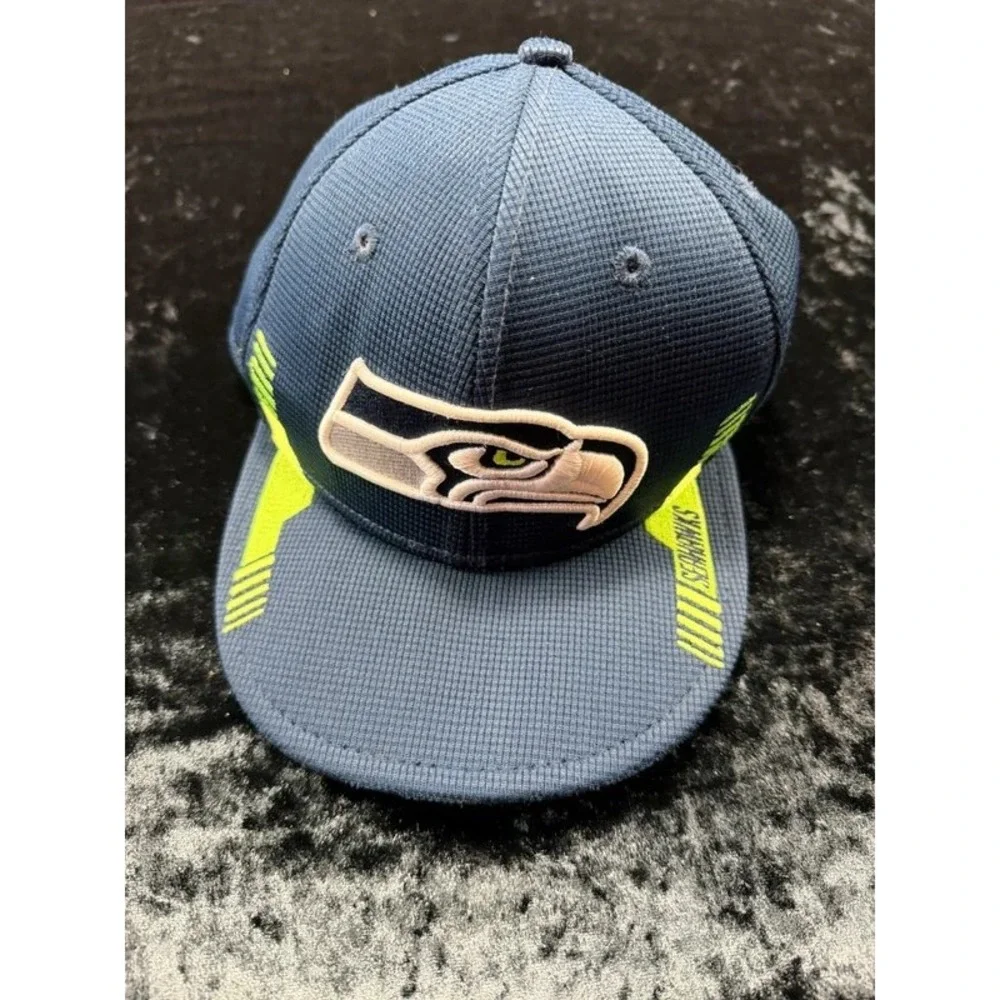 New Era 9FIFTY Seattle Seahawks Youth Snapback Hat Navy Blue Neon Green NFL Cap